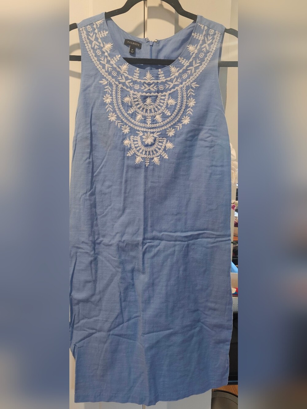 Talbots Blue Linen Sleeveless Shift Dress Size 10
